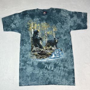 Vintage Polar Graphics Adult Size Medium Black Bear Graphic Blue Tie Dye Shirt